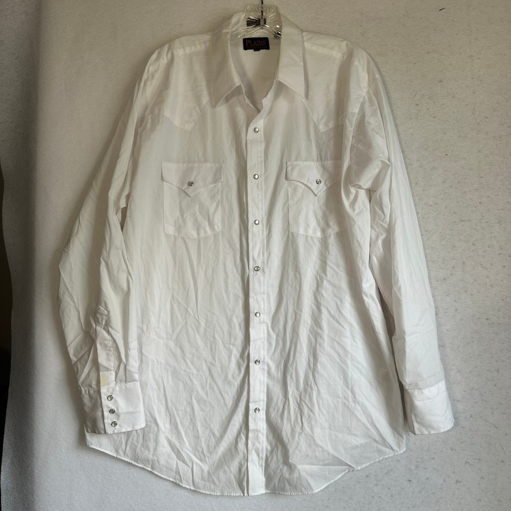 Plains Western‎ Wear Mens XL Tall White Long Sleeve Pearl Snap Western Shirt